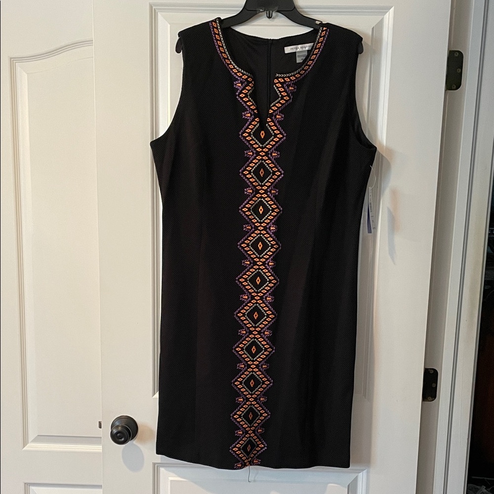 Peter Nygard Black Dress with Colorful Embroidery